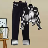 Черно -белая рубашка+джинсы [Набор темперамента/Новая/холодная система с высоким уровнем чувства/поездка/с физиологическим раствором и сладким костюмом/чистым сладким темпераментом]