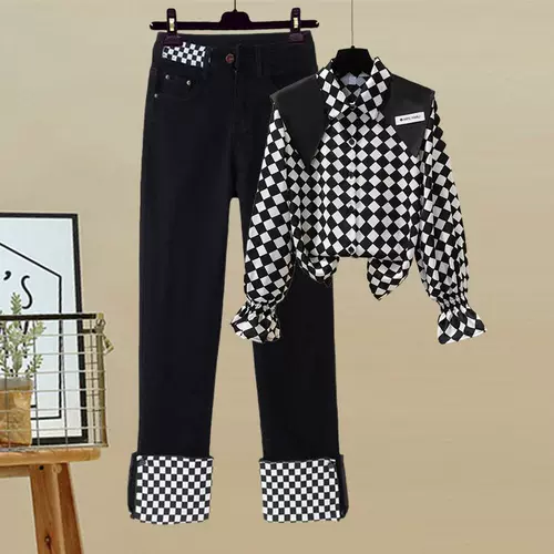 Модная военно-морская рубашка, осенний комплект, прямые свободные джинсы, большой размер