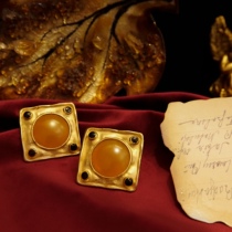 Lombardian vintage American 80s designer heavy industry fog gold jelly Deco wind enamel large size ear clip