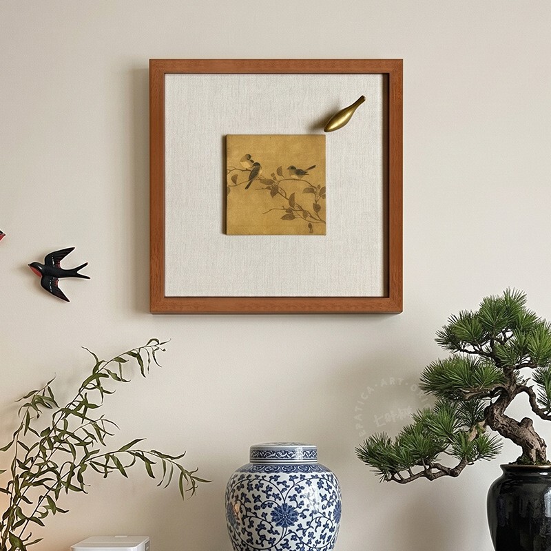 Abundant Harvest Returning to the Nest: Brass Bird Artwork in Song Dynasty Aesthetic Style, Chinese-Style Living Room, Elegant Courtyard, Tea Room Decorative Painting
