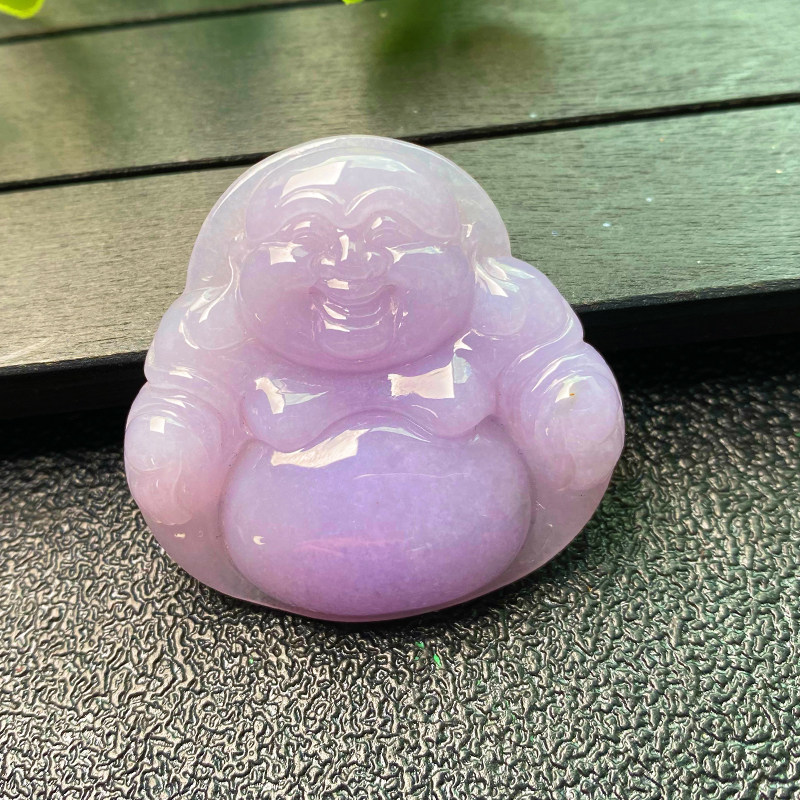 Colorful Yunnan Myanmar A cargo natural jade belt certificate ice glutinous violet big Maitreya Buddha pendant