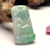 Colorful Yunnan and Burma A goods natural jade with certificate emerald green horse brand pendant Zodiac brand jade pendant