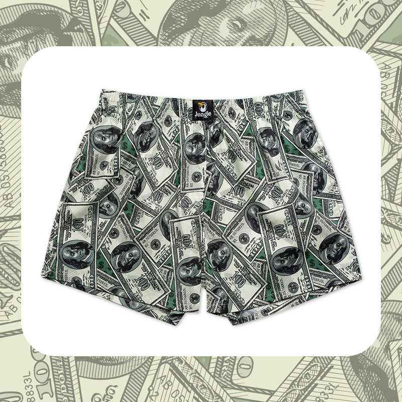 Men's Dollar Bill Pattern Cotton Loose Large Size Home Boxer Hip Hop Shorts Men's Dollar Bill Pattern Cotton Loose Large Size Home Boxer Hip Hop Shorts