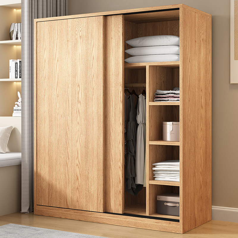 Wardrobe Home Bedroom Push-and-door Solid Wood Closet Log Small Family Type Moving Door Containing Cabinet Rental Room Children Cupboard-Taobao