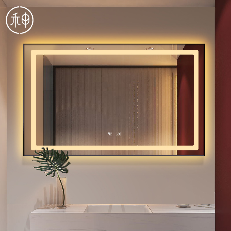 Smart mirror wall-mounted aluminum alloy frame bathroom mirror LED light mirror cosmetic room touch anti-fog mirror toilet with light mirror