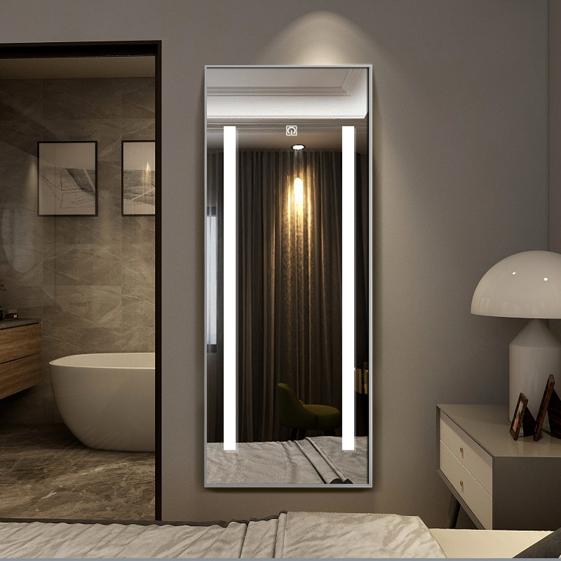 Aluminum alloy frame full body mirror with intelligent touch screen light luminance with LED lamp full body mirror landing