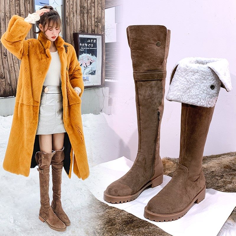 Long Cylinder Boots Snowy Boots 2021 New Winter Plus Suede Thickened Waterproof High Cylinder Single Boots Non-slip Overknee Cotton Boots Children