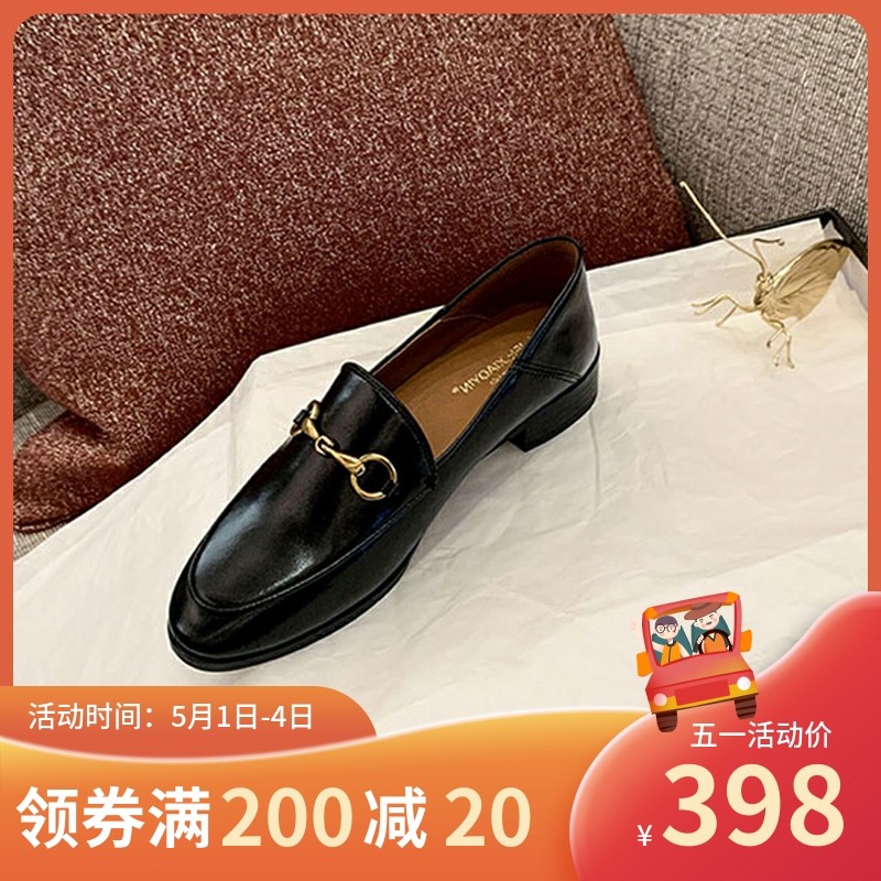 Coarse heel Single shoes 2022 Summer new genuine leather flat-bottomed Lefoe shoes Children 100 hitch a foot pedal Inn wind small leather shoes