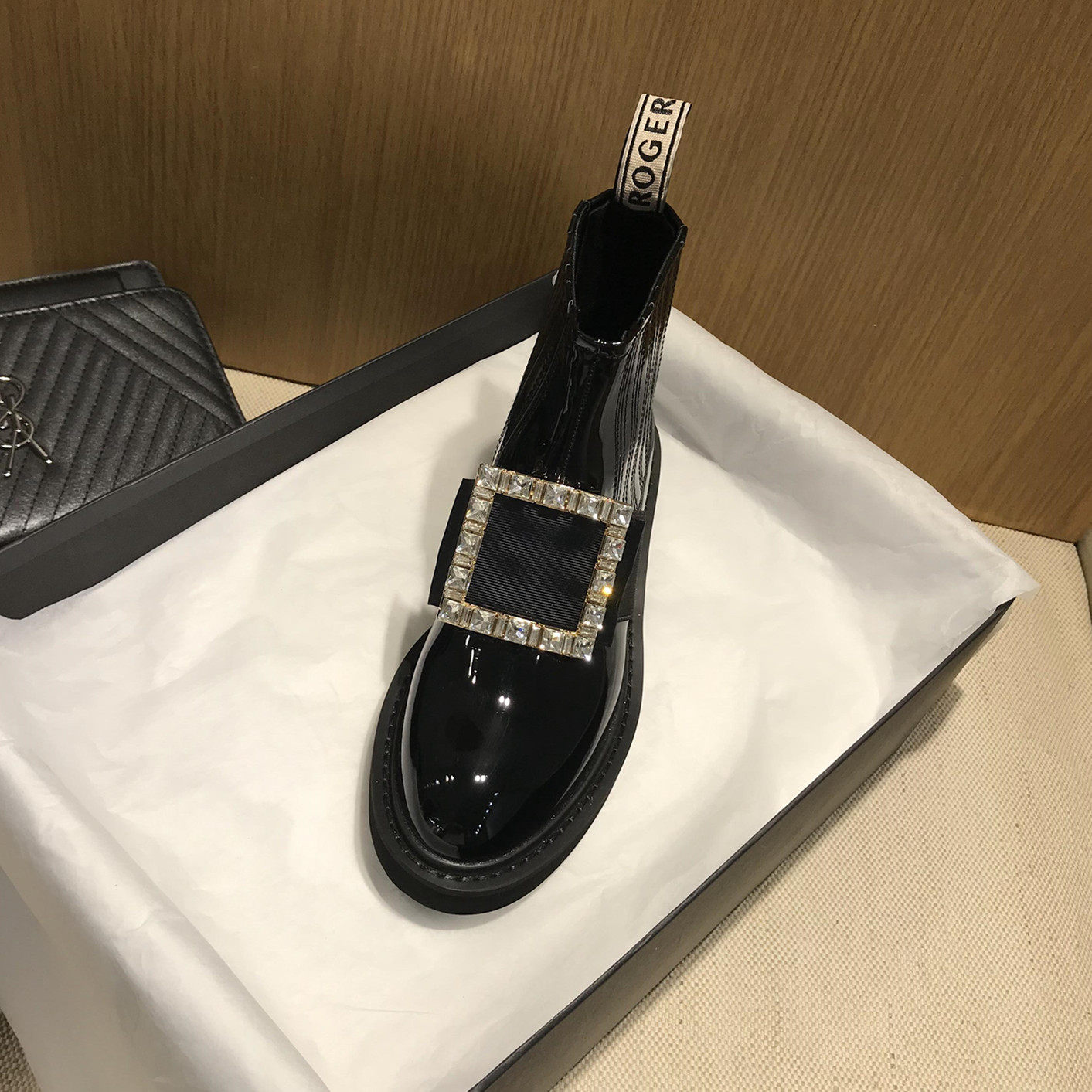 Square button water drill Martin boots Inn Wind 2022 Spring autumn new exploits coarse heels Chelsea flat bottom short boots children