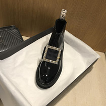 Square buckle rhinestones Martin boots English wind 2021 autumn and winter new explosive with Chelsea flat short boots children