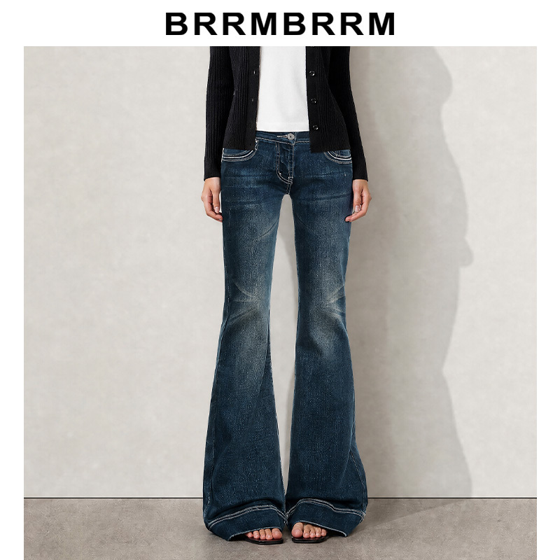 Brrm Yi Mengling Style Low-Waisted Flared Jeans for Women, Autumn Petite American Style Slim Fit Bell-Bottom Pants Brrm Yi Mengling Style Low-Waisted Flared Jeans for Women, Autumn Petite American Style Slim Fit Bell-Bottom Pants