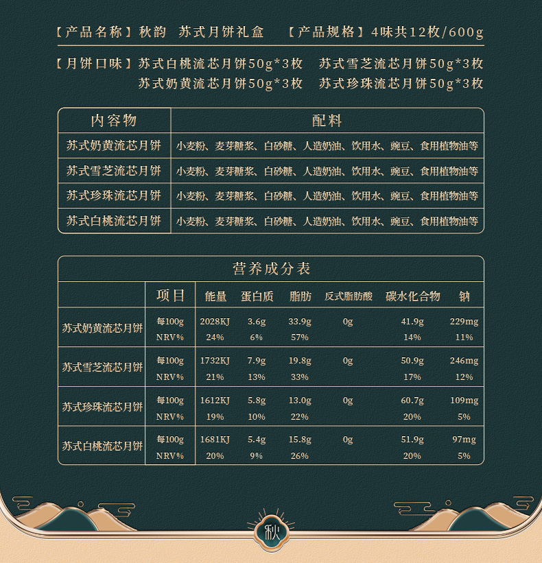 田园百珍 广式/苏式 中秋月饼礼盒 600g 4味12枚 图10