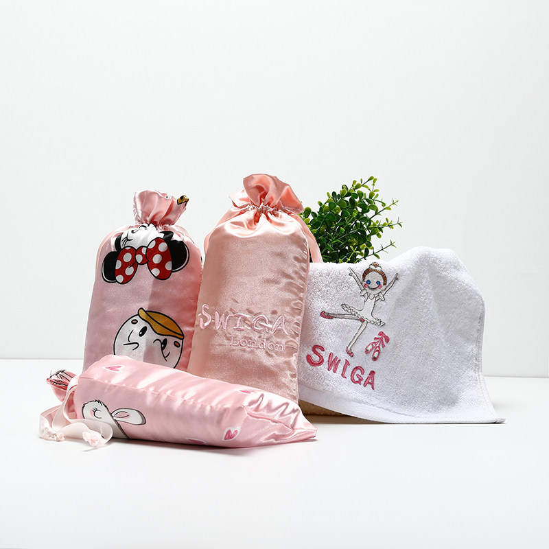 swiga custom dance sports towel ballet girl embroidery square scarf dance shoes satin storage bag pink black