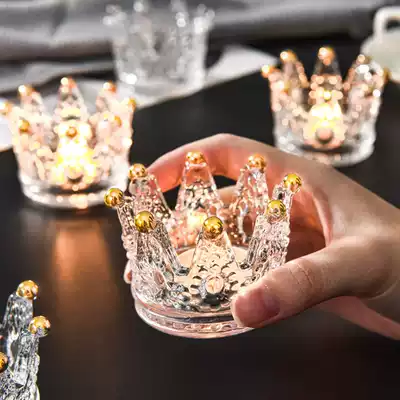 Candlestick Candle Glass Gold Edge Crown Photo Props Background Ornaments Small ins Wind Jewelry Decoration Shooting Items