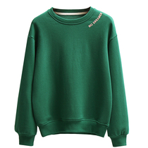 Round Collar Green Jersey Woman Loose Korean version 2022 New pure cotton autumn and winter thin with cashless headsets head Chains