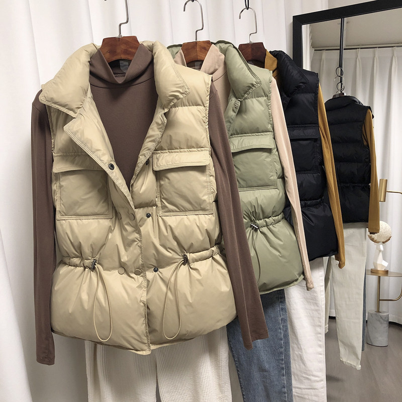 Down vest women's short outer wear fashion white duck down autumn and winter new light vest vest stand collar vest jacket