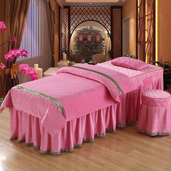 Crystal velvet beauty bed four-piece massage bed set physiotherapy massage beauty salon coral velvet bed cover quilt cover 4-piece set