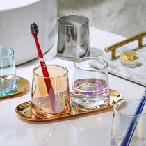 Glass gargling cup dental cup suit Home minimalist toilet couple dental cylinder water glass a pair of washing cup toothbrushing cup
