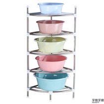 Stainless steel washbasin shelf toilet rack floor-to-ceiling triangle bathroom toilet plastic basin storage