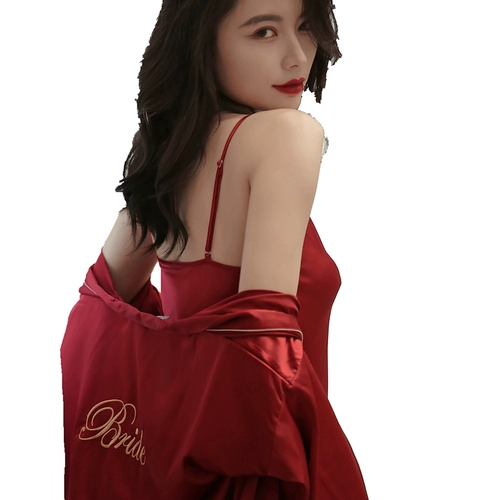 Длинный банный халат для невесты, красная пижама, платье, изысканный стиль, для подружки невесты