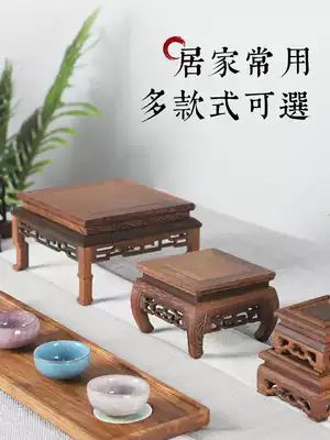 Redwood crafts carving Buddha statue ornaments base chicken wing wood rectangular solid wood carved bonsai teapot stand
