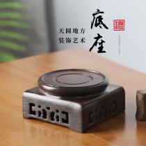 Solid Wood stone base incense burner Buddha statue flower pot vase round stone teapot bonsai wooden bracket wood carving ornaments