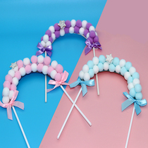 Internet celebrity fur ball arch birthday cake decoration plug-in three-dimensional pompom birthday party dress up flag decoration 10 pieces