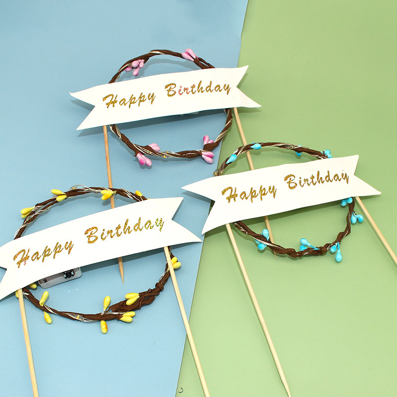 Lamp Garland Cake Decoration Birthday Cake Party LED Luminous Lamp Rattan Insert Dessert Table Garland Flag