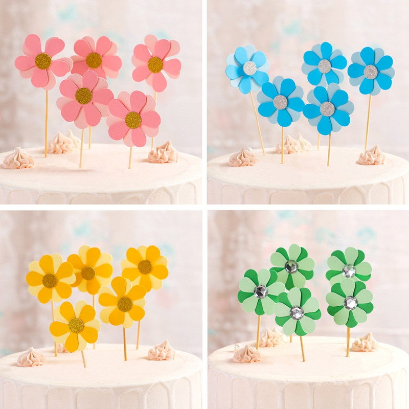 Cake decoration decoration plug-in plug-in flag five-petal flower color flower toothpick decoration multi-petal flower plug-in