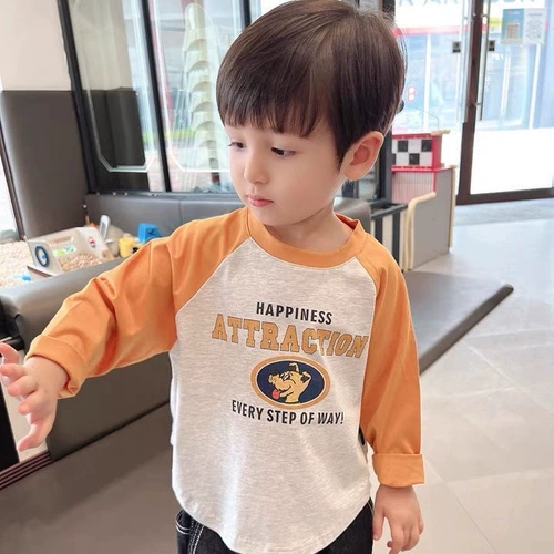Детский хлопковый осенний мультяшный приятный телу лонгслив для мальчиков, круглый воротник