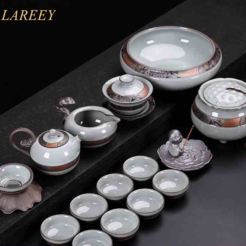 LAREEY upscale Gothic kilns kutian tea furniture set group home ceramic tea cup teapot office guests gift box dress