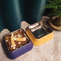 Dog Basin Dog Bowl Large Size Large Canine Dog Food Basin Dining Bowl Gold Wool Small Dog Stainless Steel Anti-Overturning Dog Dish Rice Basin