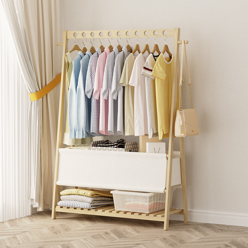 Cloth rack floor bedroom simple room hanging clothes rack landing household network red plate vertical wooden cloak rack