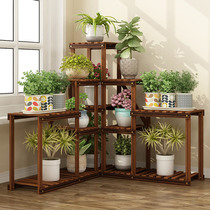 Flower shelf Shelf Balcony Multilayer Floor Type Anti-Corrosive Solid Wood Shelf Mesh Red New Green Roba Removable Flower Pot Shelf