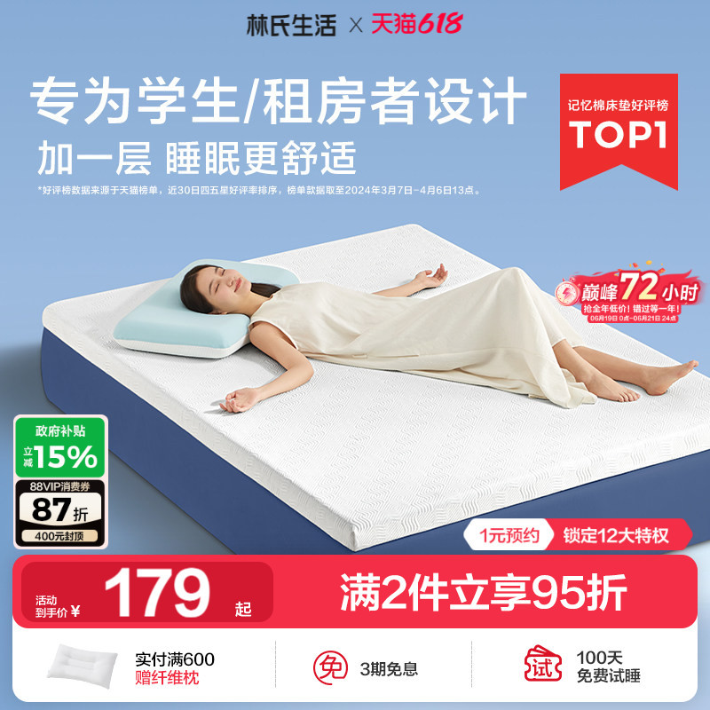 Lin's Life Memory Foam Mattress Soft Cushion Home Sponge Mat Single Tatami Rental Dormitory Student Bed Mattress