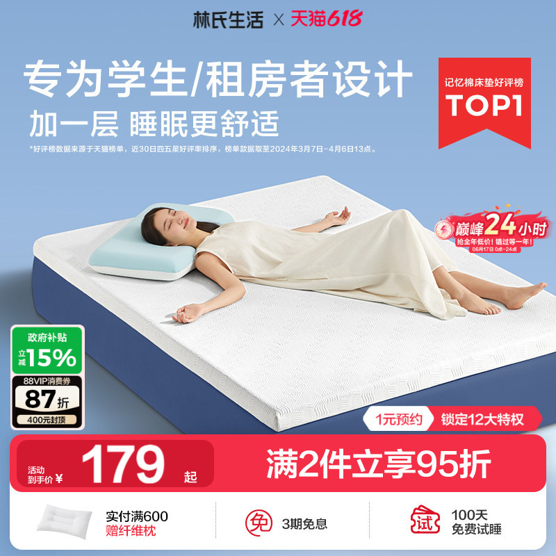 Lin's Life Memory Foam Mattress Soft Cushion Home Sponge Mat Single Tatami Rental Dormitory Student Bed Mattress