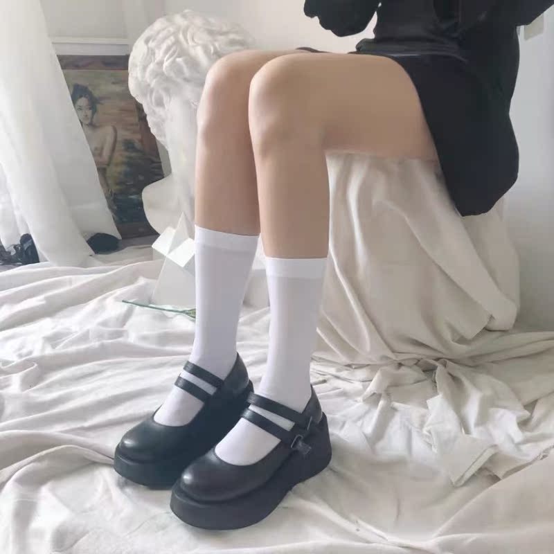 1 Pair Of White SocksLeg socks long and tube-shaped Hosiery children Korean version spring and autumn summer Middle cylinder black ins trend black Over the knee jk silk stockings