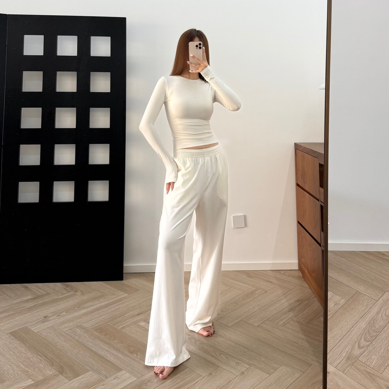 Slimming and Hip-Covering! Skims Kardashian 26 Spring/Summer Cotton Series Cotton Casual Wide-Leg Pants Straight-Leg Trousers