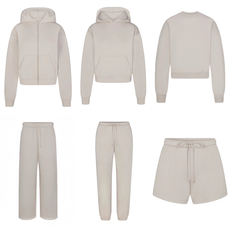 Skims Kardashian 26 Early Spring New Stone-Colored Thin Fleece Hoodie Zipper Sweatshirt Jacket Casual Pants Set