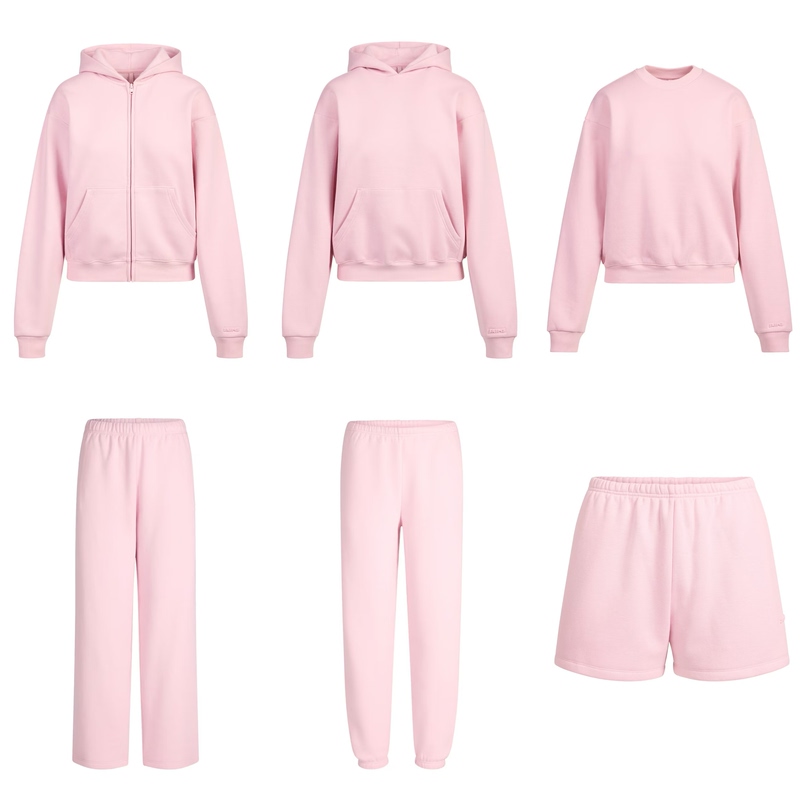 Skims Kardashian 26 Spring/Summer New Candy Pink Thin Fleece Hoodie Zipper Sweatshirt Jacket Casual Pants Set