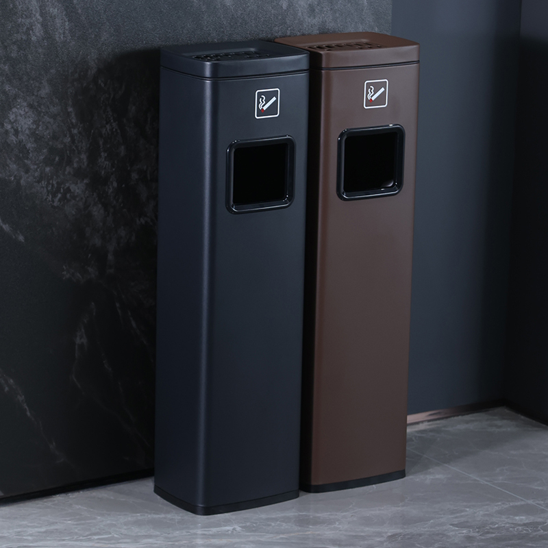 Stainless Steel Trash Can with Ashtray in the Hotel Lobby, Smoking Area, Elevator Entrance, Floor-Standing Ashtray