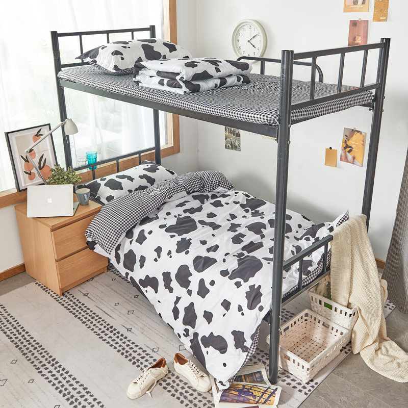 Student Dormitory Bed Bedding Four Pieces Of Mesh Red Dairy Cow Washed Cotton Three Sets Bed Linen Quilt Cover Rack Bed Summer