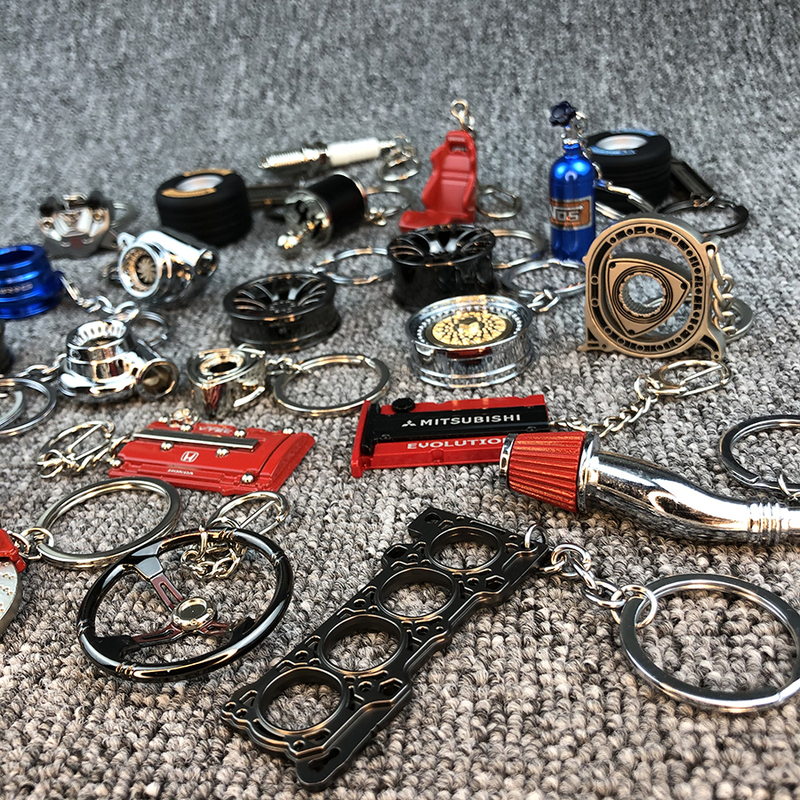 Jdm Keychain Modified with Turbo Brake Shock Absorber Wheel Hub Keychain Creative Car and Motorcycle Keychain Pendant