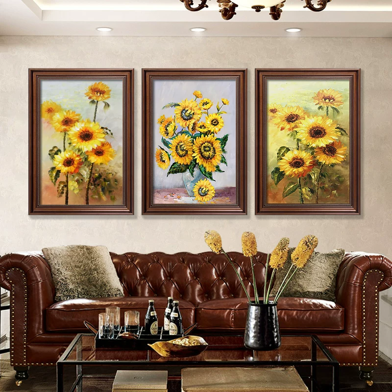 Картина-панно в американском стиле с подсолнухами, висящая decor для ресторана, для небольших помещений на стене, спальня, современная столовая, гостиная, настенная мурал