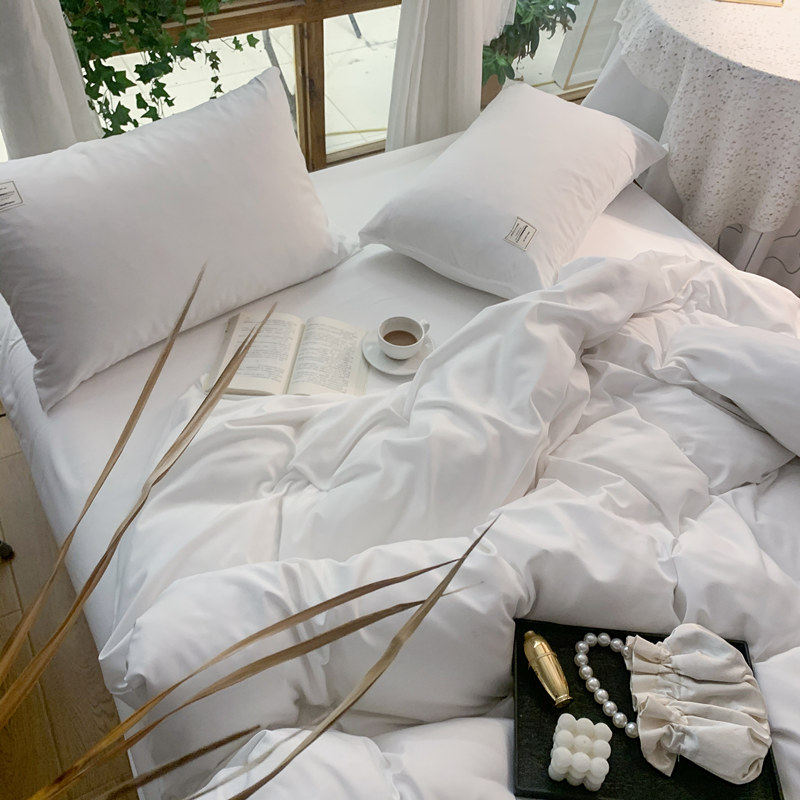 Hotel bed and breakfast bedding four-piece set hotel pure white quilt cover bed sheet three-piece set Nordic ins4