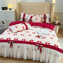 Teenage Girl Hearts Bed bedding 4 Four sets of sets of ins and pieces of wind washed cotton Dormitory Bed Linen Three Sets Public Main Wind Girl Quilt Cover