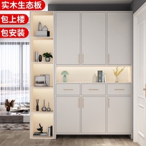 Solid wood shoe cabinet Household door entrance cabinet High vertical entry shoe cabinet Simple modern large-capacity balcony locker