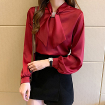 Documentary Philosophy Shirt Woman New 2021 Spring and Autumn Han Edition Design Sensation Niche High-end Snowspun Tie Long Sleeve Blouse