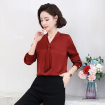 Documentary Philosophy Style Shirt Woman Spring Autumn New 2021 V Collar Long Sleeve Design Sensation Little Crowd 100 Lap Real Silk Blouse
