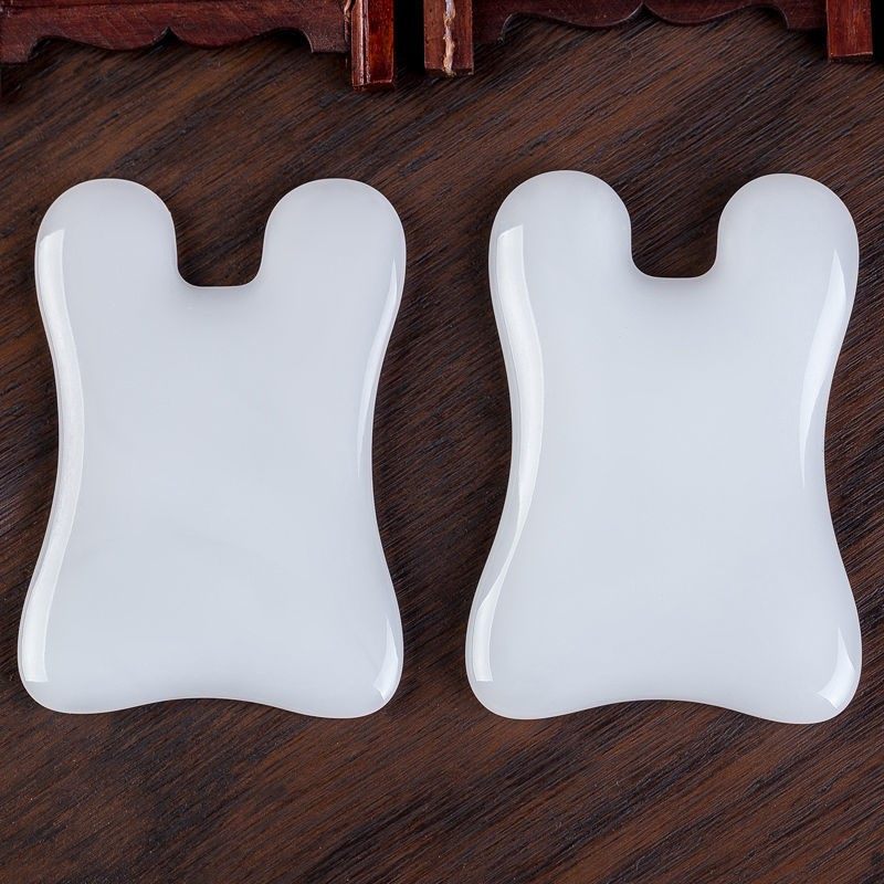 Natural white jade scraping plate facial filling skin full body universal facial cervical spine scraping instrument for household thin face deity